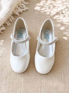 Swea Pea & Lilli Girls Pearly Ivory Rhinestone Mary Jane Dress Shoes Size 12